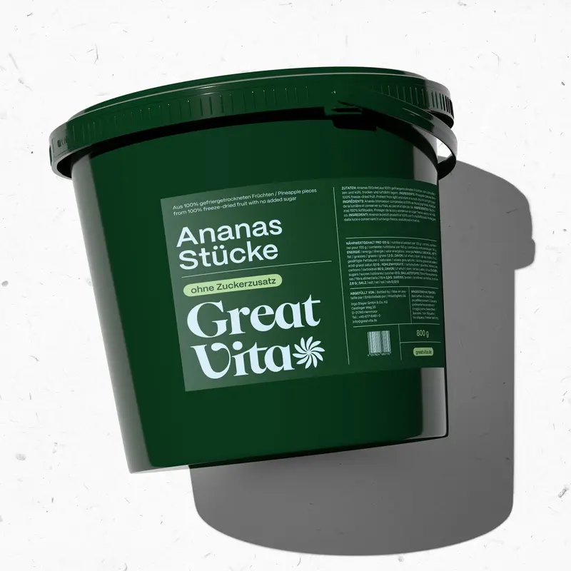 Ananas Chunks gefriergetrocknet · knusprige Vollfrucht ohne Zuckerzusatz · gefriergetrocknete Früchte · Freeze-dried pineapple chunks - GreatVita - Image 3