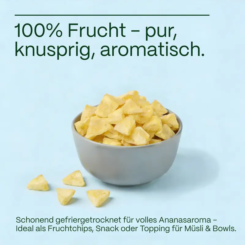 Ananas Chunks gefriergetrocknet · knusprige Vollfrucht ohne Zuckerzusatz · gefriergetrocknete Früchte · Freeze-dried pineapple chunks - GreatVita - Image 6