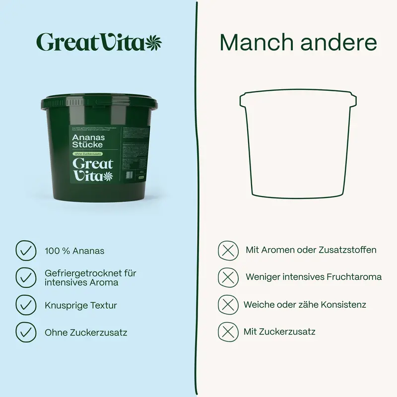 Ananas Chunks gefriergetrocknet · knusprige Vollfrucht ohne Zuckerzusatz · gefriergetrocknete Früchte · Freeze-dried pineapple chunks - GreatVita - Image 7
